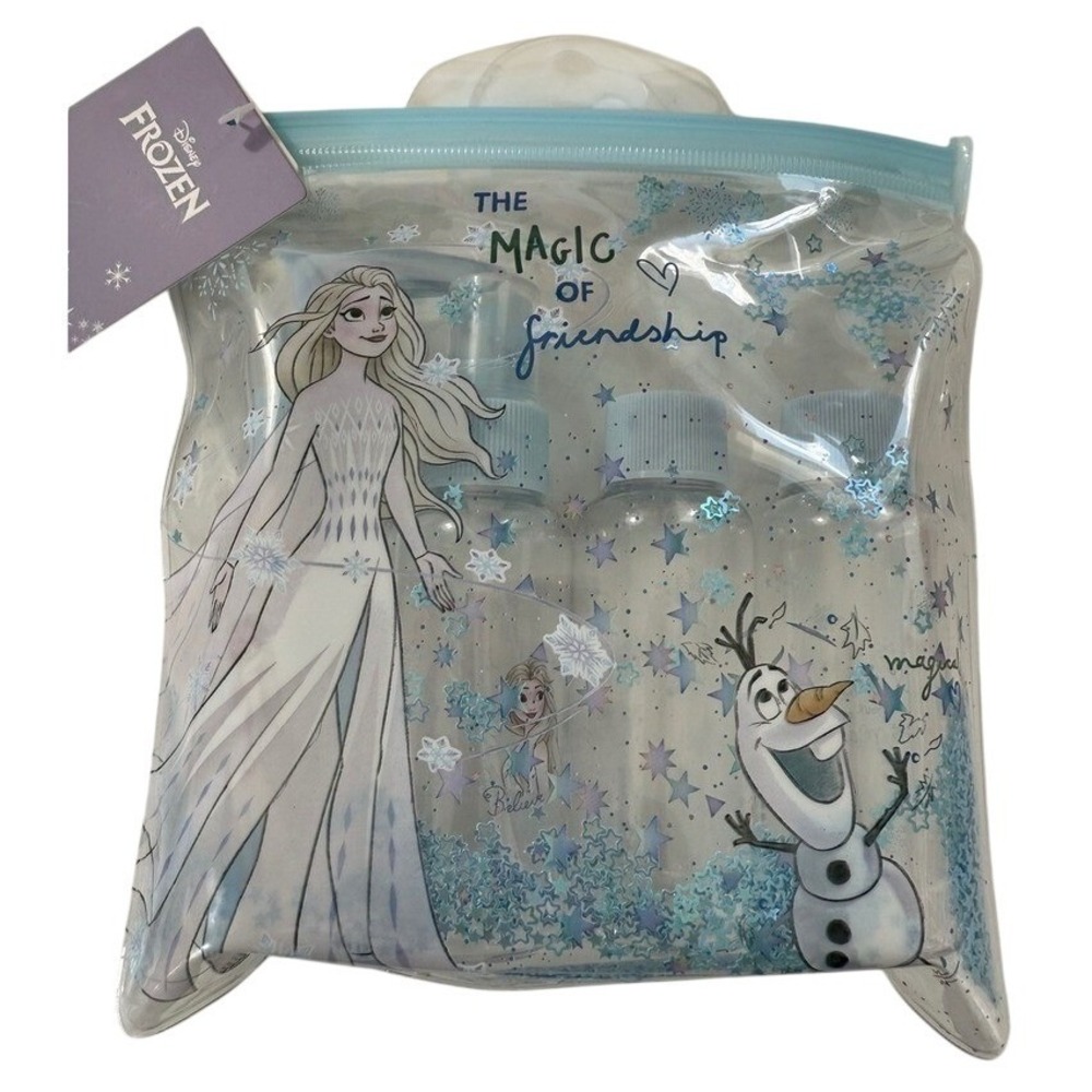 Miniso Disney Frozen Travel Bottle Set 4 Piece Elsa Olaf Clear Pouch TSA Appoved
